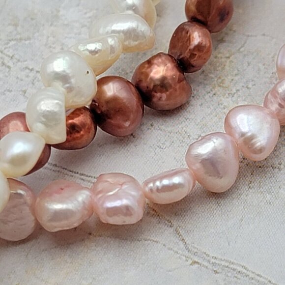 Sterling Silver Multi Strand Multicolor Baroque Pearl Beaded Necklace 18 Inch - Picture 3 of 8